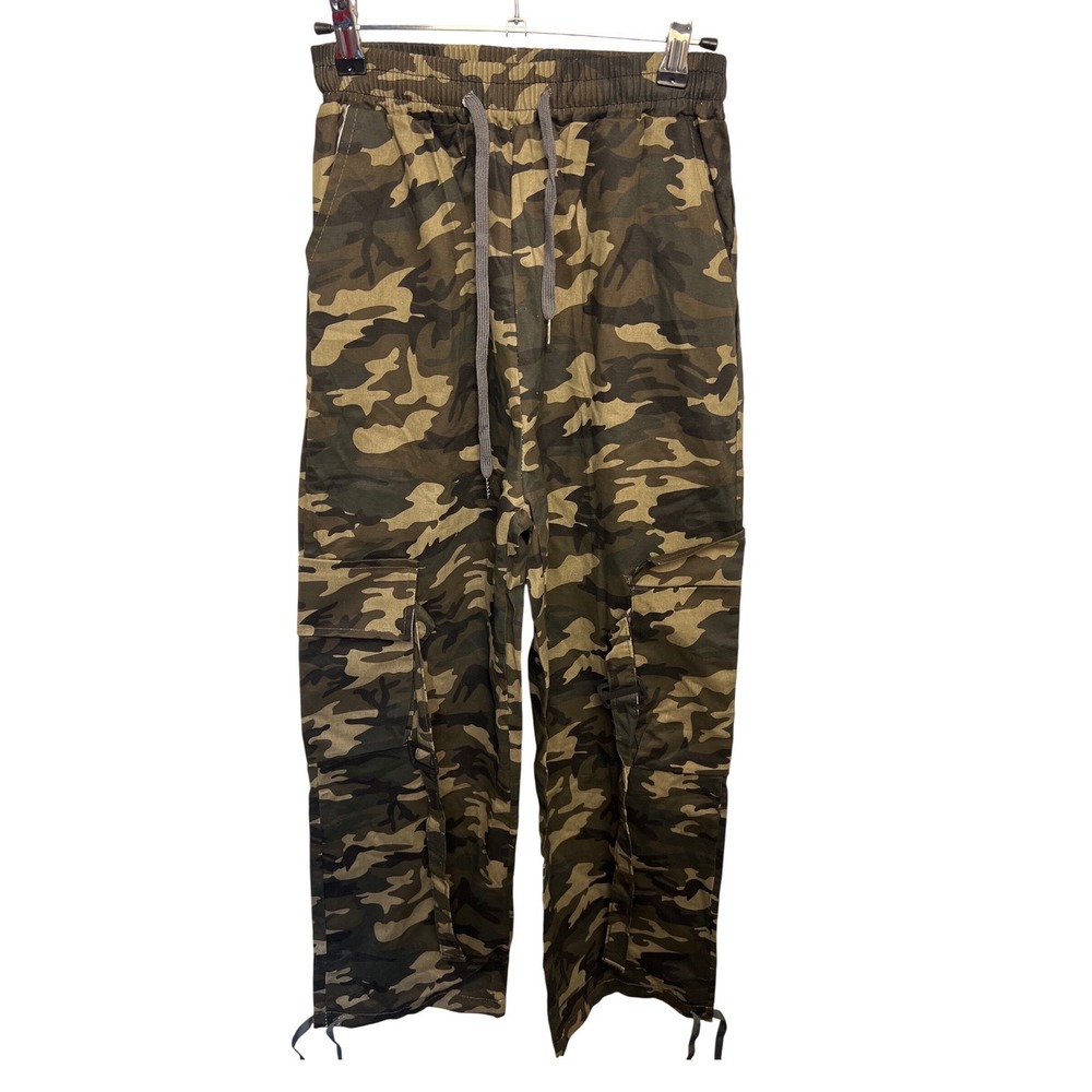Camo Cargo Pants Mens Woodland Camouflage Drawstring Joggers Utility 24 waist